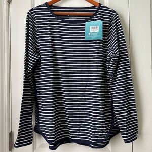 NWT Coolibar Heyday Side Split shirt Navy / White Stripe Relaxed Fit UPF 50 Sz L